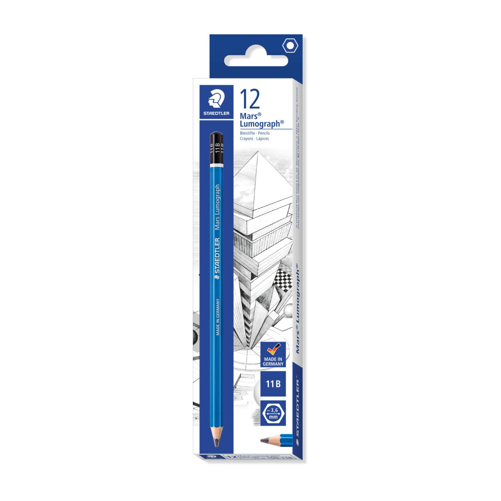 Staedtler Mars Lumograph 11B Graphite Art Drawing Pencil  Very Soft  Break-Resistant Bonded Lead  12 Pack  100-11B