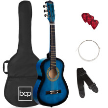Best Choice Products 30 Zoll Akustikgitarre f r Kinder, Anf nger-Starter-Set mit Gurt, Koffer und Saiten Blueburst