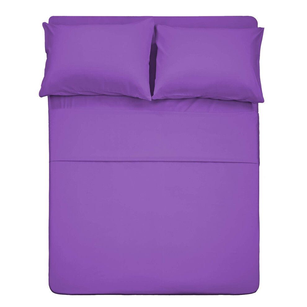 Parure de lit 4 pi   ces Violet complet 1 drap plat 1 drap-housse et 2 taies d'oreiller Literie de luxe en microfibre bross   e avec poches profondes