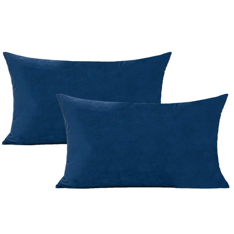 VAKADO Lot de 2 housses de coussin d   coratives en velours doux, rectangulaires, solides, pour canap   -lit, 30,5 x 50,8 cm, bleu fonc