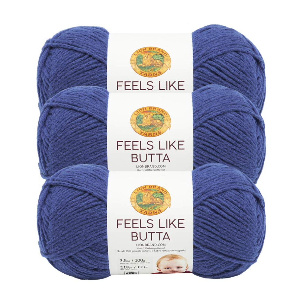 Lion Brand Yarn Feels Like Butta Soft Yarn for Crocheting and Knitting  Velvety  3-Pack  Royal Blue