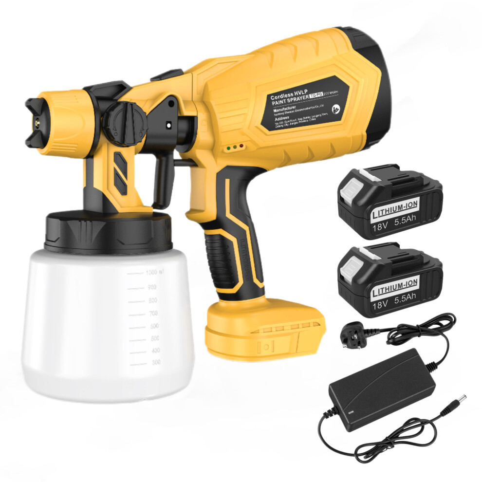 (with 2PCS 5.5Ah Battery and Charger) Cordless Paint Sprayer Battery Powered , Electric Spray Paint Gun for House Painting, 3 Nozzles for Furniture, Cabinets, Wall, Fence