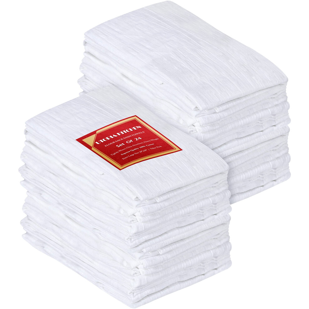 Utopia Kitchen White 24 Pack - 28 X 28 Inches Flour Sack Towels 100% Cotton Tea Towels For Cleaning & Drying - Highly Absorbent Kitchen Dish Towels