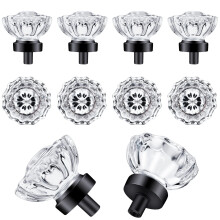 SHINY HANDLES 8 Pcs Glass Knobs Vintage Crystal Glass Drawer Pulls Knobs Dresser Knob Cabinet Knobs Matte Black 1.5x1.4inch 3 Types Screws 8pcs/Pack