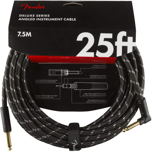 Fender Deluxe Series Instrument cable  StraightAngle  Black Tweed  25ft