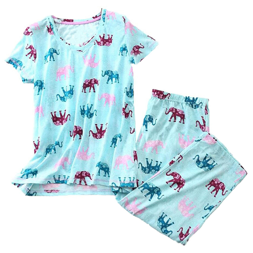 Ensemble pyjama PNAEONg pour femme - Haut ample     manches courtes en coton m   lang    avec pantalon capri assorti SY296-   l   phant bleu-S