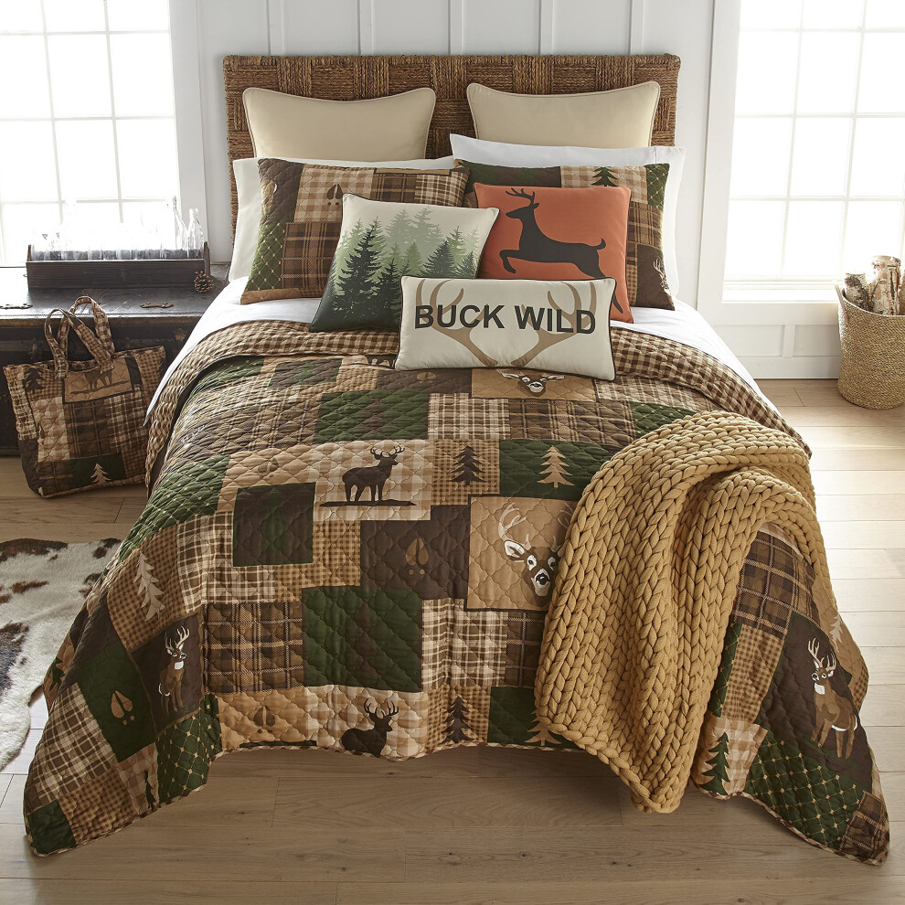 Donna Sharp King Bedding Set - 3 Piece - Green Forest Lodge Quilt Set with King Quilt and Two Standard Pillow Shams - Machine Washable