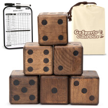 GoSports Riesiges Holzspielwürfelset mit Rollzee und Farkle-Punktetafel - 6 Würfel, Tafel und Tragetasche