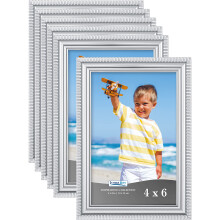 Icona Bay 4x6 Picture Frames Silver 6 Pack Beautifully Detailed Molding Contemporary Picture Frame Set Wall Mount or Table Top Inspirations Colle