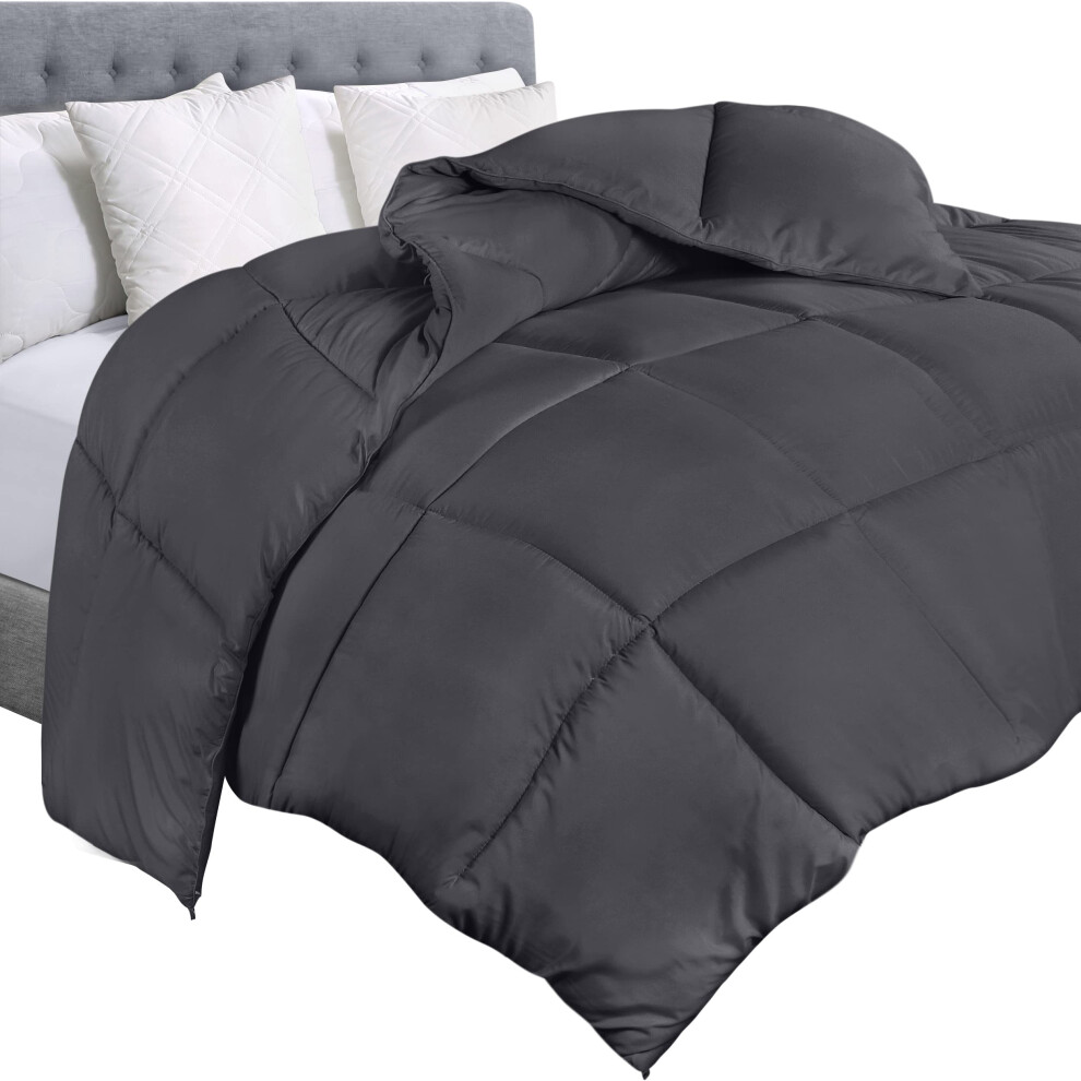 Housse de couette matelass   e Utopia Bedding avec pattes d'angle - Couette alternative en duvet cousue en bo   te pour lit simple, gris