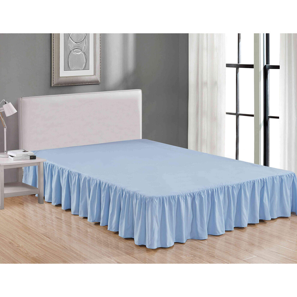 Sheets & Beyond Wrap Around Solid Microfiber Luxury Hotel Quality Fabric Bedroom gathered Ruffled Bedding Bed Skirt 14 Inch Drop Queen Light Blue