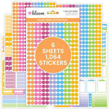 Bloom Daily Planners Color Coding Planner -klisterm?rker - 1/4 """" Dot Labels - Seks ark 1000+ klisterm?rker pr. Pakke!