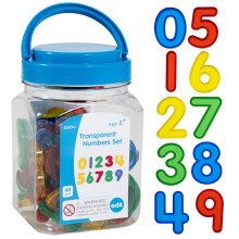 edxeducation Transparent Numbers Set - Mini Jar Set of 40 - Colorful Plastic Numbers - Light Box Accessory - Sensory Play - Math Manipulative fo