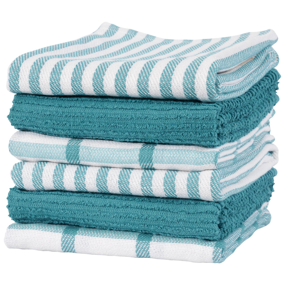 Lot de 6 torchons de cuisine KAF Home Premium 18 x 28, grand format, 100 % coton, absorbants, plats et    ponge, bleu sarcelle