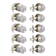 Knobonly All Keyed Same Front Door Handleset with Single Cylinder Deadbolt in Satin Nickel Finish Keyed Alike for Every Set 5 Pack
