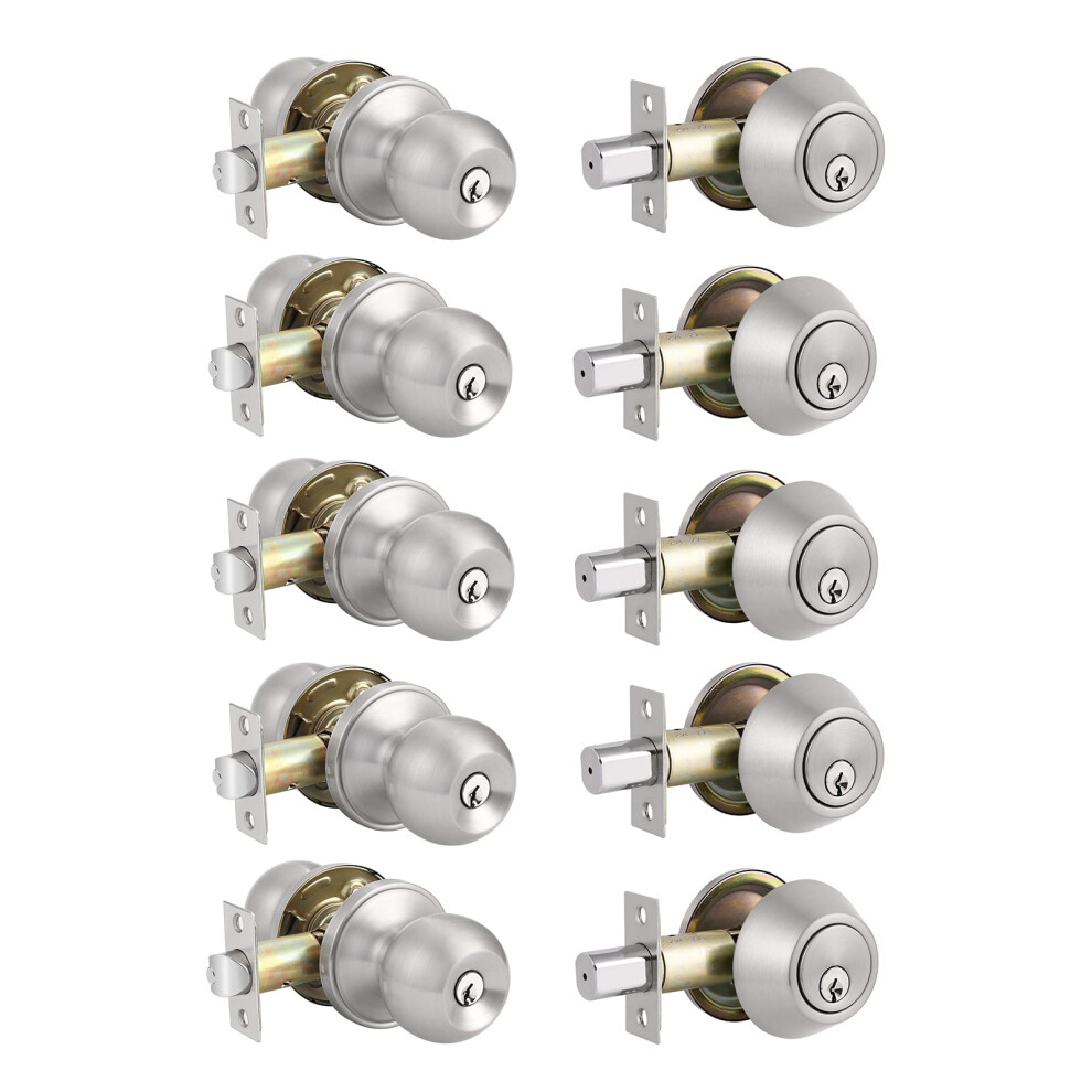 Knobonly Turdruckergarnitur Fur Alle Turen Mit Gleichem Schlussel Und Einzelzylinder-Riegel In Satin-Nickel-Finish, Gleichschliessend Fur Jedes Se-image