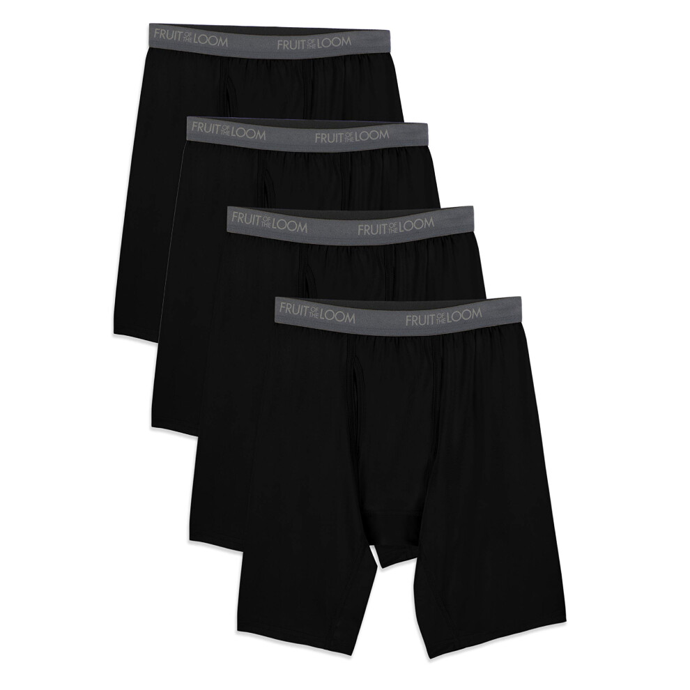 Fruit of the Loom Men's Microfiber Boxer Briefs (Size XXL)  Long Leg-4 Pack-Black  XX-Large