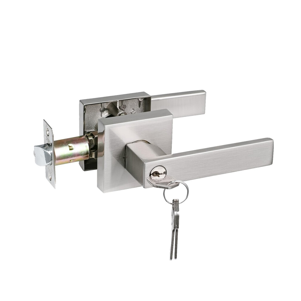 Newbang Keyed Entry Lever Lock For Exterior Door And Front Door Heavy Duty Lever Door Lock Handle Satin Nickel Finish 6131637224089