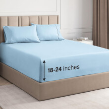 Extra Deep Pocket Queen Lakan Set - 4 delar andningsbara & svalkande Lakan - Hotell lyxiga Lakan Set - Mjuk rynkfri & bekvm - Passar enkelt extr