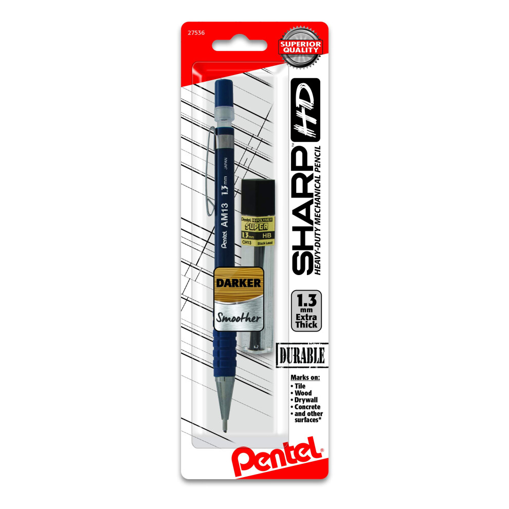 Pentel Sharp HD Mechanical Pencil 1.3mm  Dark Blue Barrel  1 Super Hi-Polymer Lead Refill AM13LBP