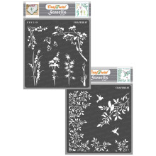 CrafTreat Wildblumen-Schablonen zum Malen auf Holz, Leinwand, Papier, Stoff, Boden, Wand und Fliesen ? Wildblumen und Blatter und Zweige ? 2 Stuc
