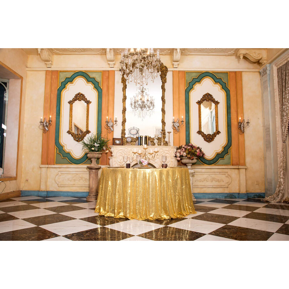 Partydelight 132 OkrąGłY, BłYszcząCy, ZłOty Cekinowy Obrus Do Dekoracji śWiąTecznych Na PrzyjęCie Weselne-image