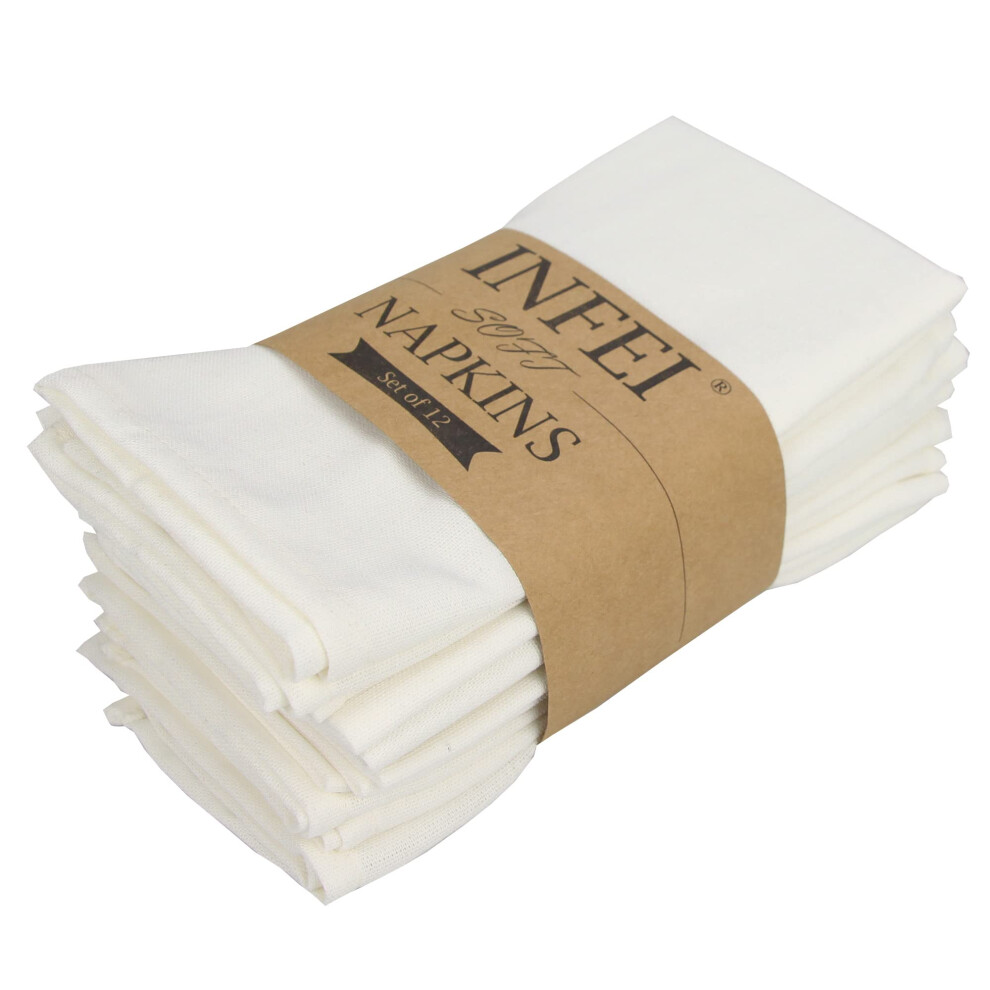 INFEI Solid color cotton Linen Blended Thin Dinner cloth Napkins - Set of 12 40 x 40 cm - for Events  Home Use cream
