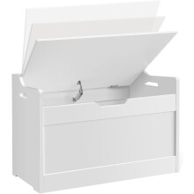 Kids Toy Box Tabletop, Storage Stool with Lid and Safety Hinges, MDF Sturdy and Safe, for Toys and Storage, White Contemporary Style, White