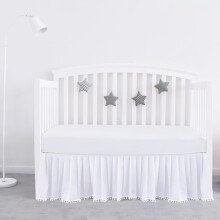 Jupe de Lit de Berceau Blanche pour Filles et Garçons avec Pompons 14" de Chute, S'adapte à Tous les Berceaux