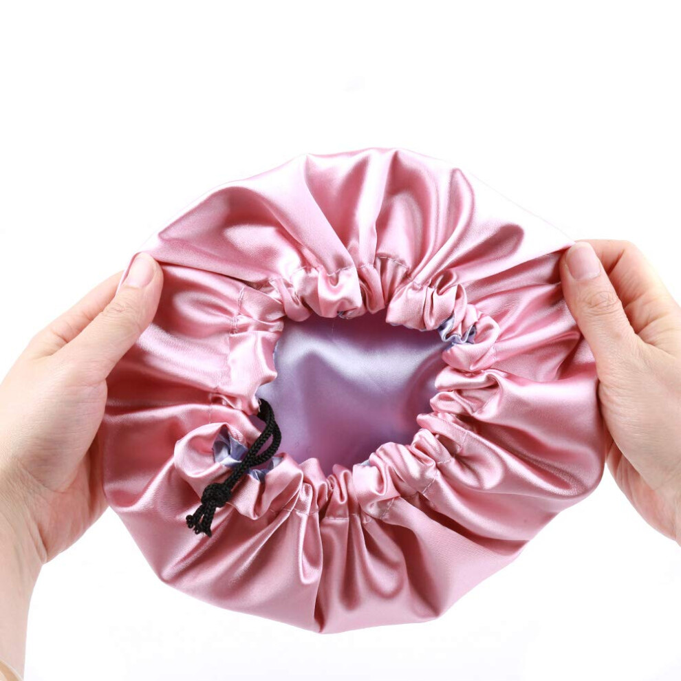 Kids Satin Bonnet Sleeping Cap For Natural Hair Teens Toddler Child Baby Adjustable Satin Cap For Night Sleeping Reversible Double Layer / Pink Elihair
