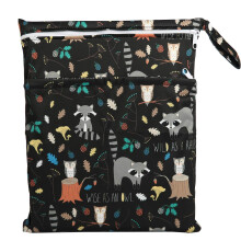 Sigzagor Wet Bag Detsk ltkov taka na plenky Opakovane pouiteln omyvateln se dvema kapsami na zip (Animal Racoon)