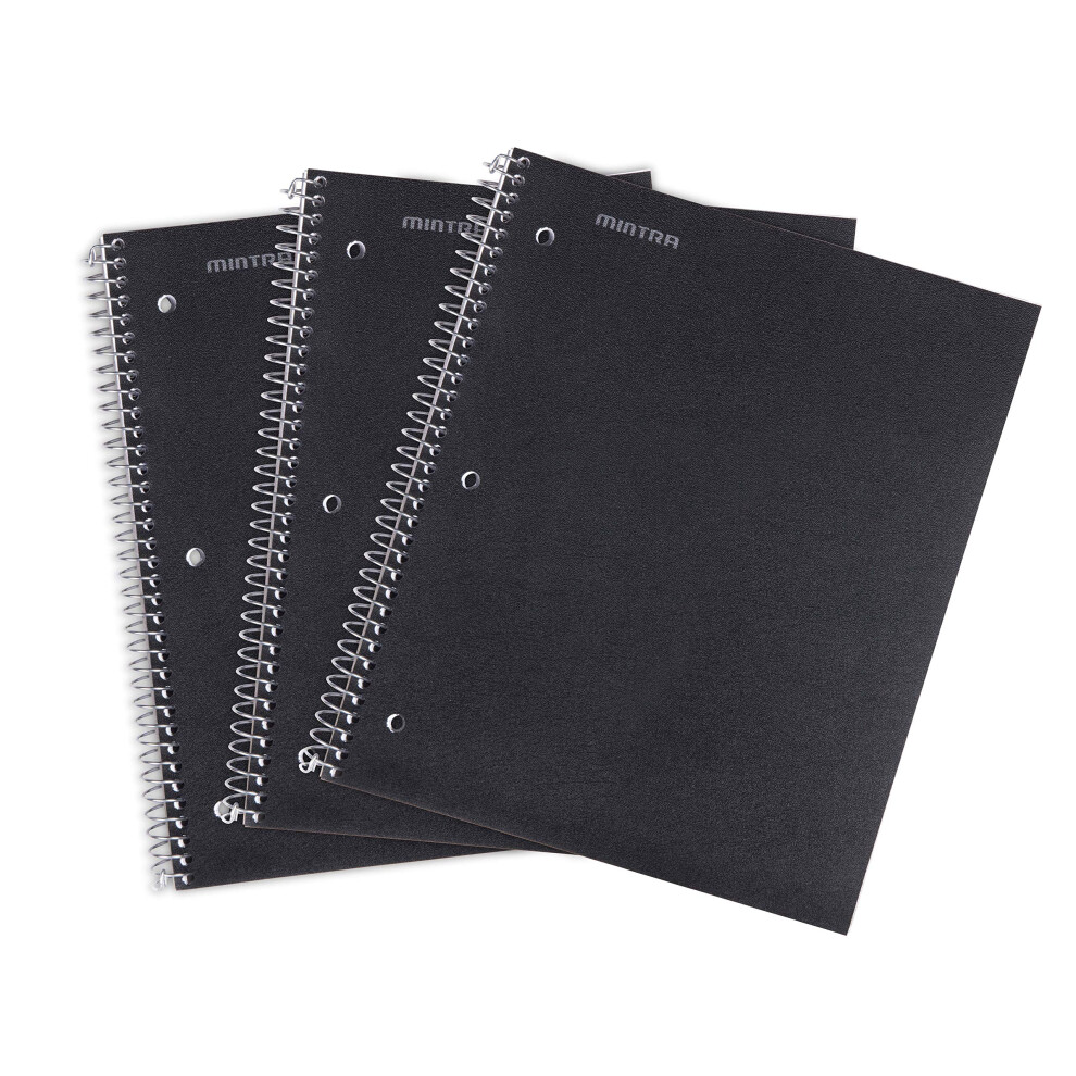 Mintra Office Durable Spiral Notebooks  1 Subject  Black  College Ruled 3 Pack  100 Sheets  Poly Pocket  Moisture Resistant Cover  Strong Chipboard ba-image-OPC-PFFR7D8-NEW