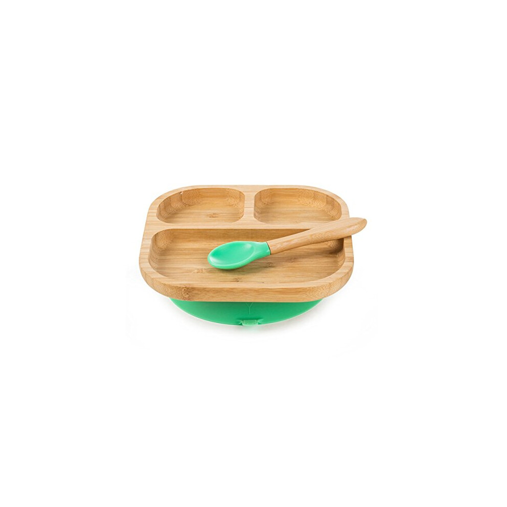 Youkoo Baby Toddler Stay Put Dish Kids Suction Plate Bamboo Cute Dinnerware Light Green