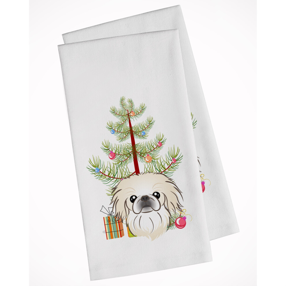 Lot de 2 torchons de cuisine blancs motif sapin de No   l et p   kinois