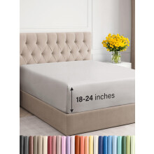 Extra Deep Twin Fitted Sheet - Hotel Luxury Single Fitted Sheet Only - Easily Fits 18 inch to 24 inch Mattress - Soft  Wrinkle Free  Breathable and Co
