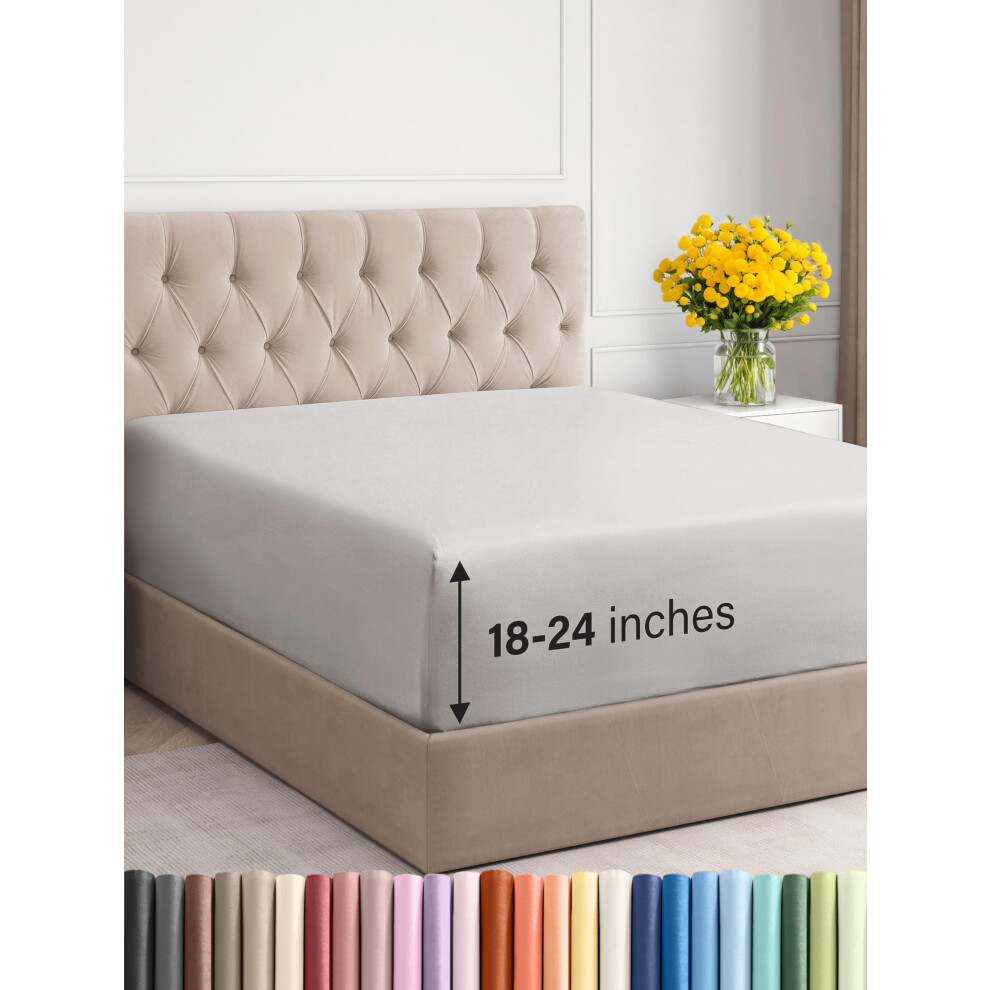 Drap-housse extra profond pour lit king size - Drap-housse simple de luxe pour h   tel uniquement - S'adapte facilement aux matelas de 45     61 cm -