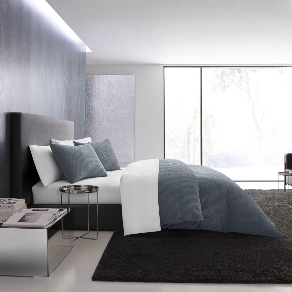 Photos - Other Textiles Vera Wang  King Duvet Cover Set Luxury Cotton Bedding with Button Closure Includes Matching Shams Waffle Pique Midnight Kin 