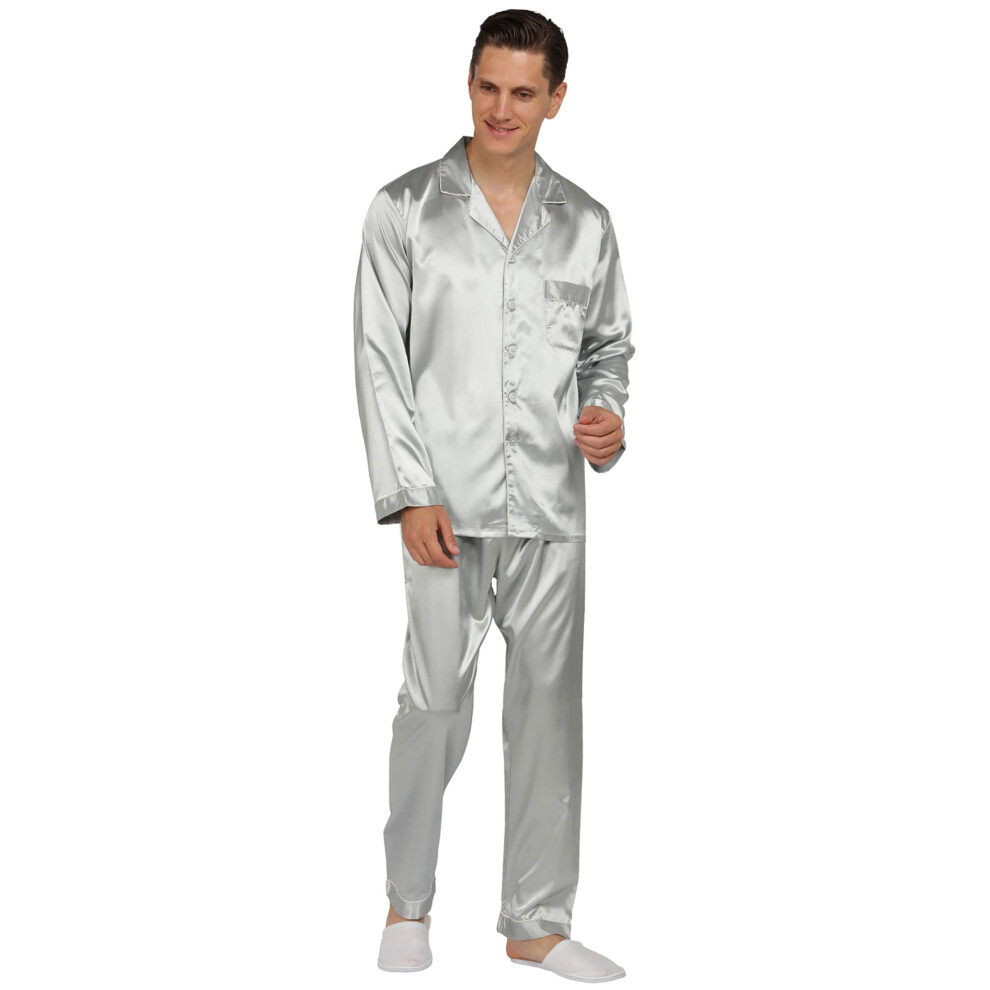 YIMANIE Ensemble de pyjama en satin pour homme, v   tements de nuit classiques, v   tements de d   tente, gris argent