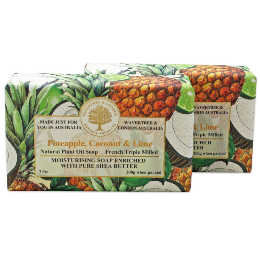 Wavertree Ja Lontoo Wavertree & London Pineapple Coconut Lime (2 Bars) 7Oz Moisturizing Natural Soap Bar French -Milled And Enriched With Shea Butter