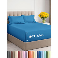 Extra tiefes Twin-XL-Bettlaken-Set  4-teiliges, atmungsaktives und khlendes Bettlaken  Hotel-Luxus-Bettlaken-Set  einfache Passform  weiches, kn
