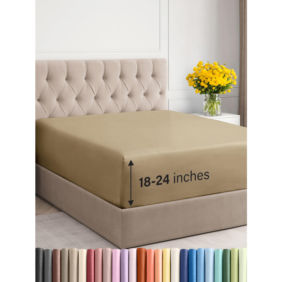 Drap-housse extra profond pour lit double - Drap-housse simple de luxe pour h   tel uniquement - Drap double s'adapte facilement aux matelas de 18