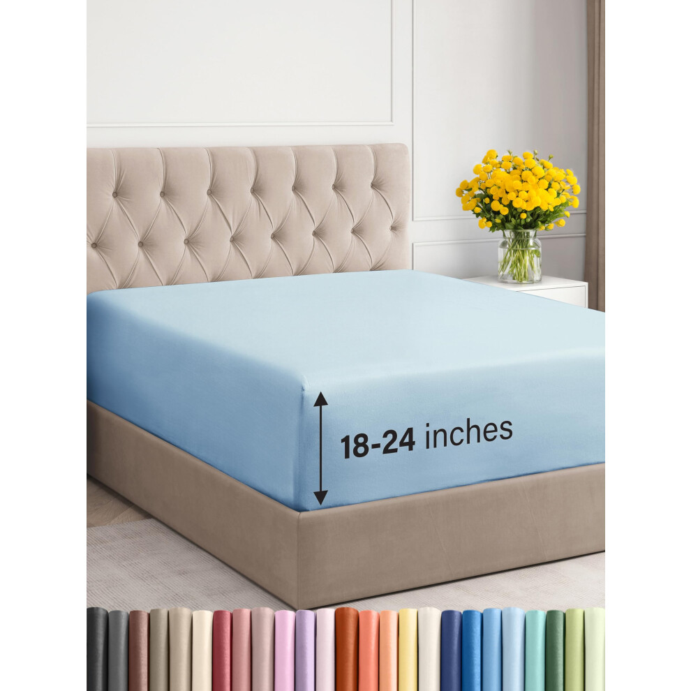 Drap-housse extra profond pour lit double - Drap-housse simple de luxe pour h   tel uniquement - S'adapte facilement aux matelas de 18     24 pouces