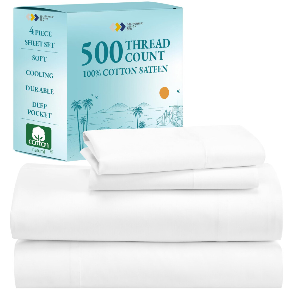 California Design Den Parure de lit Queen size 100 % coton 500 fils au pouce carr    avec drap-housse    lastique extra doux