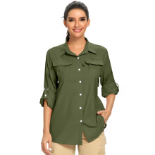 Dames sneldrogend UPF 50 zonbescherming shirt met lange mouwen Wandelvissen Shirts Legergroen XL