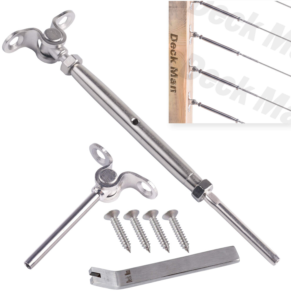 Deck Man T316-Stainless Steel Adjustable Angle 1/8 Cable Railing Kit/Hardware For Wood Post 787414021004