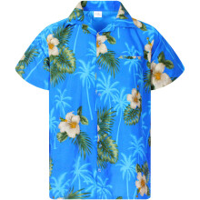 KING KAMEHA Funky Hawaiishirt korte mouw kleine bloem lichtblauw XXL