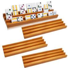 Exqline Wooden Domino Racks Trays Holders OrganizerSet of 4 - Premium Domino Tiles Holder Racks for Mexican Train Dominoes Games - Dominos NOT Include
