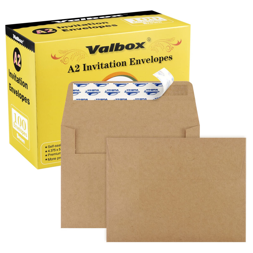 ValBox Enveloppes d'invitation A2 (100 pi   ces) 4,375 x 5,75 pouces (110 x 14,6 cm) Kraft brun auto-adh   sives pour invitations, photos, faire-part