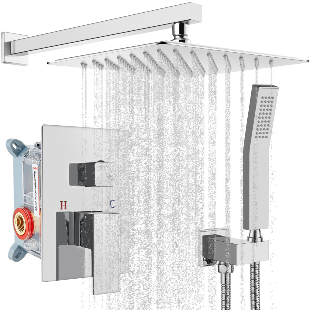 Syst   me de douche     effet pluie 10 pouces, mitigeur de luxe pour salle de bain, ensemble de douche argent   , pommeau de douche mural avec pommeau