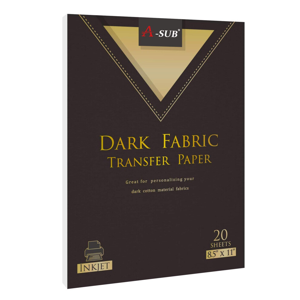 A-SUB Inkjet Printable Iron On Heat Transfer Paper for Dark Fabrics  20 Sheets 85x11 Inch  Make custom T Shirts  Totes  Bags